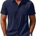 COOFANDY Mens Cool Button Down Shirt Short Sleeve Summer Beach Shirts Linen Texture Casual Shirts with Pocket, XL