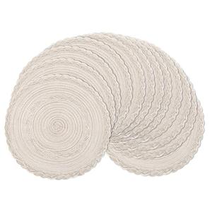 SHACOS 15 inch Round Braided Placemats Set of 12 for Dining Table Woven Boho Place Mats Kitchen Placemat Washable Table Mats, Ivory Bordered