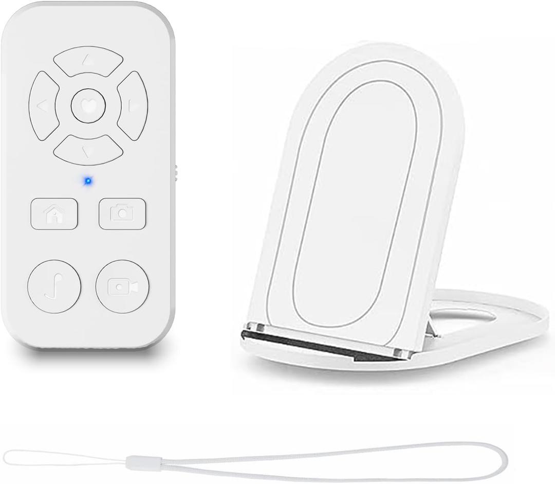 TikTok Scrolling Remote Control for iPhone & Android Smartphone, Bluetooth Page Turner for Kindle App, Photo and Video Clicker, Include Phone Stand and Hand Strap. (White)