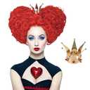 Probeauty Red Cosplay Wig with Crown Short Curly Heart Halloween Queen Costume Wig for Women
