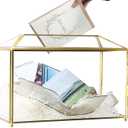 HighFree Glass Wedding Card Box with Lock, Gold Clear Card Box, Decorative Gift Card Box for Baby Shower, Birthday Party, Bridal Shower (Clear, Large)