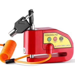 YOHOOLYO Alarm Disc Lock Motorcycle Disc Brake Lock Anti-Theft Waterproof 110 dB 7mm Pin 5ft Reminder Cable for Motorcycles Bike Scooter Carry Pouch (Red)