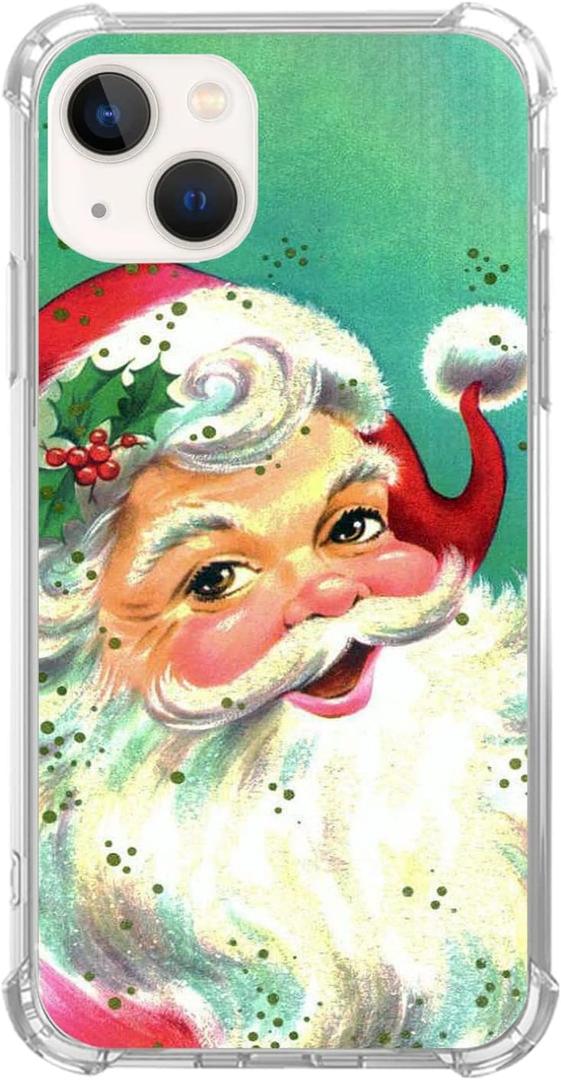 Retro Vintage Christmas Santa Claus Case for iPhone 15, Cute Cartoon Kawaii Winter Christmas Santa Cover for Girls Boys Women Men, Unique Trendy TPU Bumper Cover Case for iPhone 15