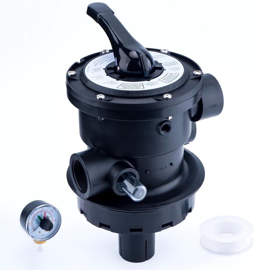 SP0714T Top-Mount Multiport Valve Compatible with Hayward Vari-Flo XL, VL and Pro Series Sand Filter, 1-1/2 Inch Plumbing, 7 Position Control, Black