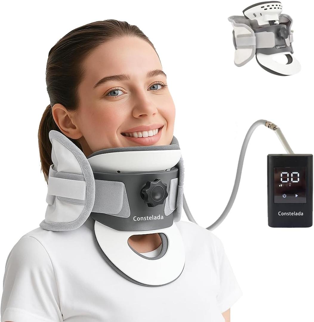 Constelada Cervical Neck Traction Device, Adjustable Neck Stretcher Cervical Traction with 3D Dynamic Traction, 8 Airbag Support, Touch Screen Electric Air Pump for Forward Neck Cervical Pain Relief