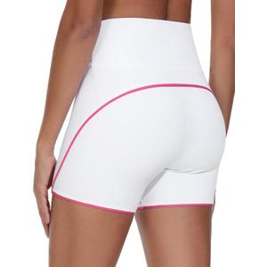 THE GYM PEOPLE Women's Workout Shorts High Rise Running Yoga Lounge Shorts | Soft stretchy, High rise wide waistband, Split sides, Sweat wicking, For running, training and daily wear (White, S)