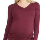 Motherhood Maternity Womens Long Sleeve V-Neck Side Ruched Tee Shirt (Large, Tawny Port)