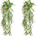 Artificial Hanging Flowers for Outdoors, 2 Pcs UV Resistant Artificial Outdoor Plants No Fade Fake Hanging Plant with Silk Flowers for Outdoor Planters for Home Garden Porch Yard Decor,Double White