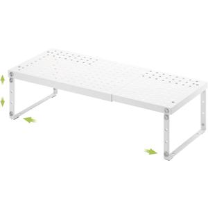 Expandable Cabinet Organizer Shelf With Adjustable Height, Stackable Kitchen Countertop Organizer Rack, Adjustable Shelf Riser For Kitchen Counter, Pantry, Cupboard, Desk, Tabletop (White-1 Pack)