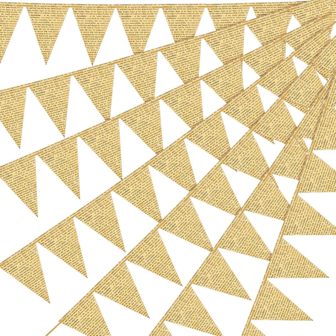 5 Pack Vintage Book Party Decorations Garland Vintage Pages Paper Pennant Garland Kraft Newspaper Banner Library Backdrop for Library Club Wedding Holiday Decorate