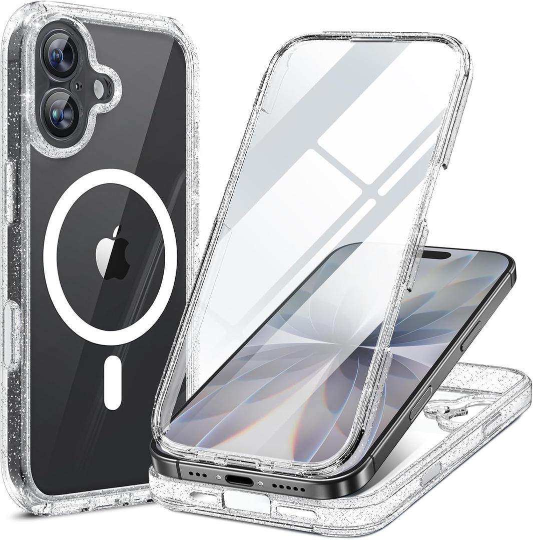 Miracase for iPhone 17 Case 6.3'', Full-Body Military Drop Protection Outdoor Phone case with Built-in Glass Screen &Camera Control, Easy Installation, No Gap, Compatible with MagSafe, Clear Glitter
