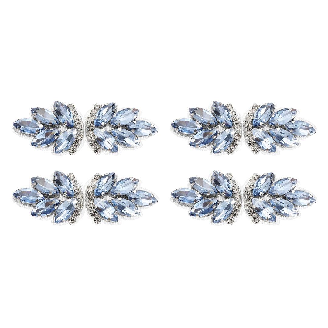 uxcell 4Pcs Rhinestone Crystal Applique, Handmade Beaded Patches Sew on Patch Crystal Sewing Applique for Bridal Sash Wedding Dress Shoes Bags, Light Blue/Silver White