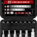 14-Piece Torx Bit Socket Set T6-T60, S2 and Cr-V Steel Star Bit Socket Set 1/4 3/8 1/2 Drive, T Torx Enhanced Storage Case for Motorcycle Bicycle Machinery Repair