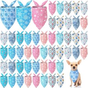 Weewooday 50 Pcs Winter Bandanas Bulk for Dogs Snowflake Cats Bandanas Charm Soft Triangle Bibs Adjustable Scarf for Small Medium Large Pets Winter Costume(25.6 x 17.7 x 17.7 Inch)