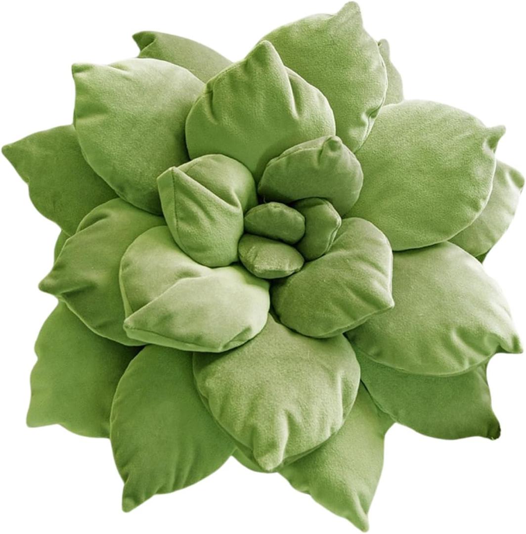 3D 17" Green Succulent Pillow | Hand-Stitched Flower Pillow for Bedroom, Living Room, and Nursery | Cozy Decorative Leaf Throw Pillow