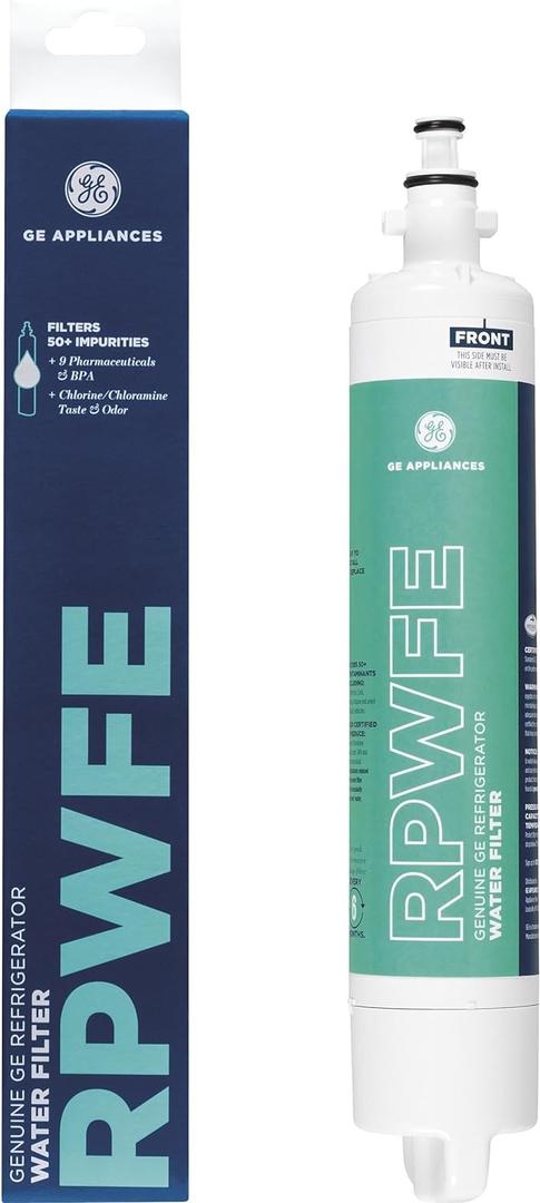 GE RPWFE Refrigerator Water Filter, Genuine Replacement Filter, Certified to Reduce Lead, Sulfur, and 50+ Other Impurities, Replace Every 6 Months for Best Results, Pack of 1