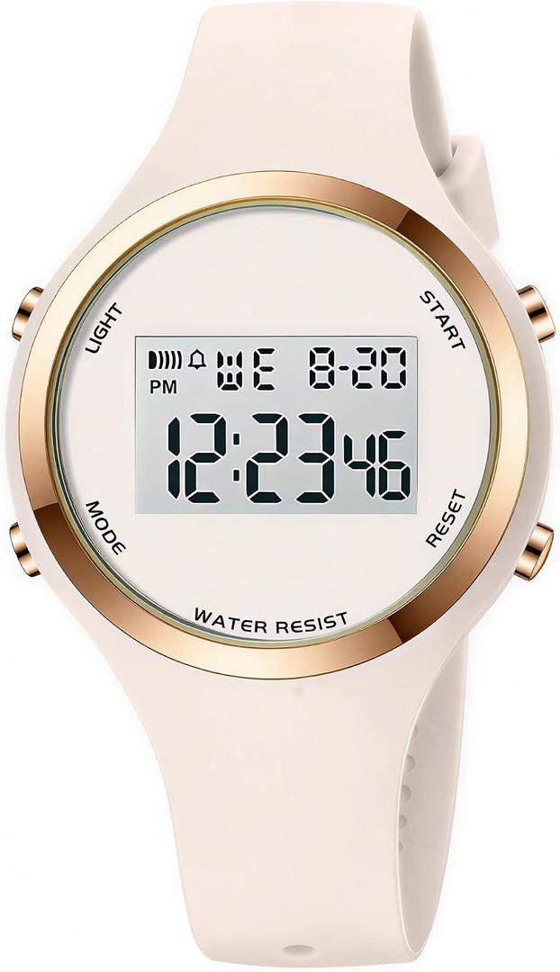 XCZAP Outdoor Sport Watches Alarm Clock Waterproof LED Digital Watch, Off White