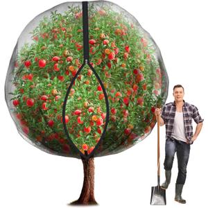 10.8 x 9.8 Ft Black Large Fruit Tree Netting with Zipper and Drawstring, Breathable Mesh Garden Bird Netting Plant Cover, Insect Bird Barrier Net Mesh for Protect Fruits Plants from Squirrel Bugs
