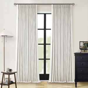 Natural Linen 100% Black Out Pinch Pleated Curtains 108 Inches Long 2 Panels Set for Bedroom Cream Back Tab Thermal Insulated Energy Efficient Blackout Curtains Living Room High Ceiling Length 40x108
