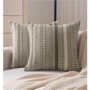 Boho Throw Pillow Covers 18x18 Inch Set of 2, Farmhouse Decorative Couch Pillow Cases, Green Accent Pillows of Bed, Sofa Bedroom Living Room Home Decor Cushion Cover