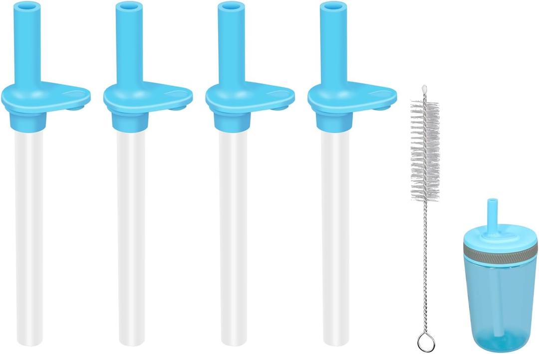 Replacement Straws Compatible with Zak 15oz Water Bottle,Reusable Straw with Cleaning Brush (Light blue-4 Pack)
