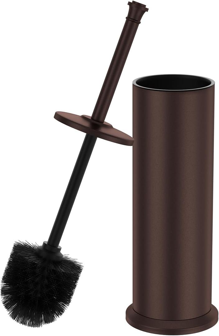 Bronze Toilet Brush and HolderExtra Long Handled Toilet Brush for BathroomStainless Steel Heavy Duty Toilet Bowl Brush,Removable Inner Bowl,Deep Cleaning Dense Bristles Cleaner Brush -Space Saving