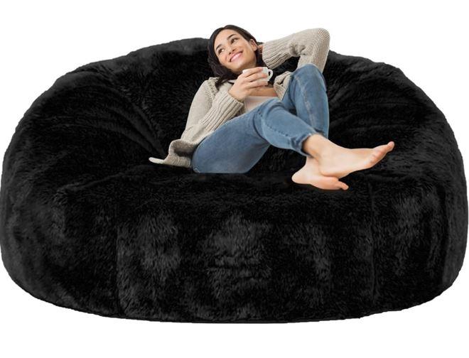 (No Filler) 6FT Giant Bean Bag Chair Cover Soft Faux RH Fur Sofa Bed Washable Bean Bag Couch Cover for Adult and Kids with Liner