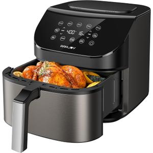 Air Fryer 6.8 Quarts, 10-in-1 Functions, Air Fry, Roast, Bake, Broil, Dehydrate, Large & Compact Air Fryers, Nonstick & Dishwasher-Safe Airfryer Basket, Stainless Steel Air Fryer, Metal Grey