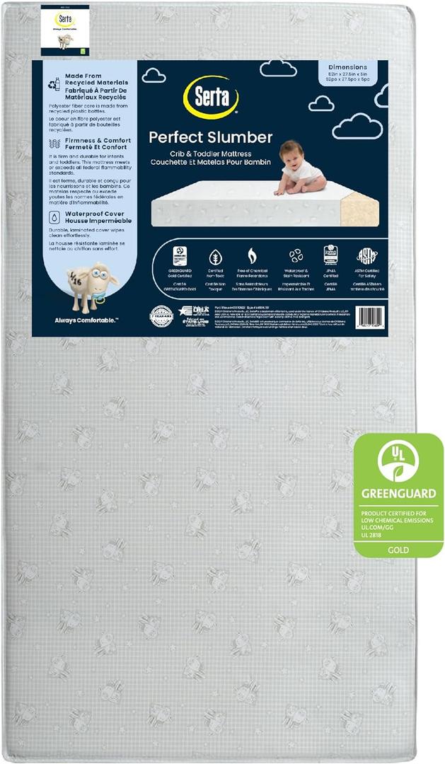 Serta Perfect Slumber Dual Sided Crib and Toddler Mattress - Waterproof - Hypoallergenic - Premium Sustainably Sourced Fiber Core -GREENGUARD Gold Certified (Non-Toxic) - Made in USA