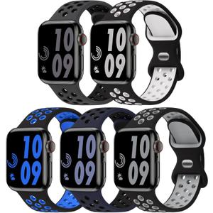 5 Pack Sport Bands Compatible with Apple Watch Band 44mm 45mm 46mm 42mm 41mm 40mm 38mm 49mm for Men Women, Breathable Silicone Wrist Strap for iWatch Series 11 10 9 8 7 6 5 4 3 2 1 SE3 2 1 Ultra3 2 1 (Anthracite Black/Black White/Black Blue/Midnight-Blue Black/Black Gray)