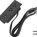 Recessed Power Strip Flat Plug, Desk Outlet with USB, ETL Listed Conference Recessed Power Outlet Socket with 2 AC Plugs, 2 USB Ports Connect with 10ft Power Cord for Furniture, Home, Office(Black)