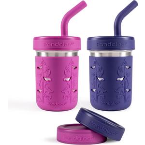 Pandaloo Smoothie Cups for Kids - Stainless Steel Toddler Tumbler with Straw, Sippy Cup for Smoothies - BPA-Free, Toddler Snack Cups, 10 oz (Pack of 2, Deep Purple/Blueberry)