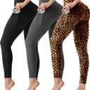 3 Pack Leggings with Pockets for Women,High Waisted Tummy Control Workout Yoga Pants Reg & Plus Size (XL)
