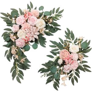 Artificial Flower Swag Wedding Arch Flowers Set of 2 Rose Flower Swag Arrangements for Wedding Party Welcome Ceremony Sign and Reception Backdrop Floral Decoration (Pink)