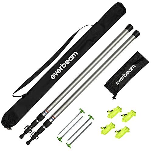 Everbeam Telescopic Tarp Pole for Camping, Hiking, Fishing - Adjustable Aluminium Rods Extend To 92" - Portable & Lightweight, Ideal for Awning, Tent Fly - Includes Guy Lines, Stakes, Carry Bag-2 Pack