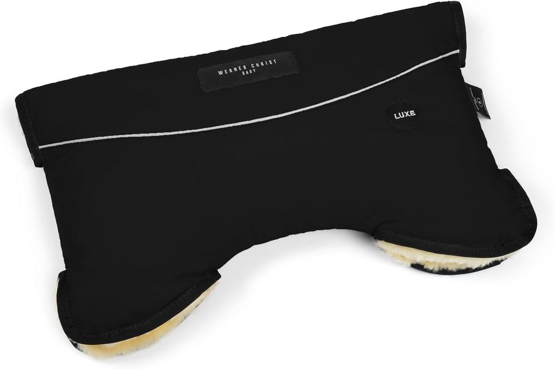 Werner Christ Baby Stroller muff Made of Sheepskin - MOFFY Luxe is The Ideal Hand Warmer for Buggies Made of Medical Fur, Easy to use (black)