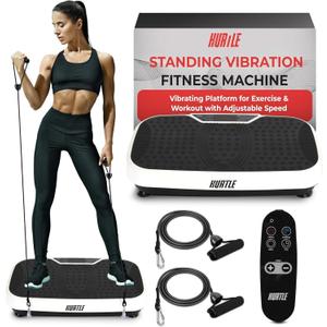 Hurtle Fitness Vibration Platform Machine - Home Gym Whole Body Shaker Exercise Machine Workout Trainer Fast Weight Loss w/Resistance Bands Easy Carry Wheel Remote Adjustable Speed