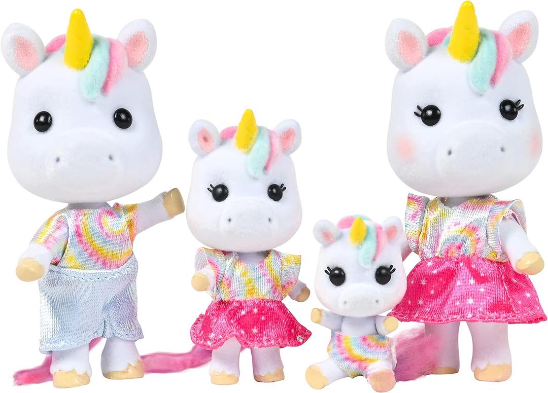 Sunny Days Entertainment Honey Bee Acres Rainbow Ridge Daydreamers Unicorn Family  4 Miniature Flocked Dolls | Small Fantasy Collectible Figures | Pretend Play Toys for Kids