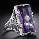 Yuren 925 Silver Large Amethyst Gem Band Ring Wedding Proposed Women Jewelry Size 6-10 (US Code 9)
