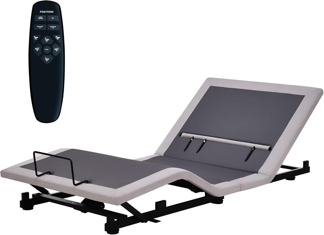 Fromann Adjustable Twin XL Bed Base Frame No Legs, Head Foot Lift and Lumbar Support Including Platform or Storage Beds Anti-Snore, Zero G,Wireless Remote,Memory Positions