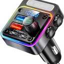 Nulaxy 54W Bluetooth 5.3 Car Adapter with 4 Charging Ports [PD 36W & QC3.0 18W], Wireless Radio FM Transmitter with Deep Bass Player & 5 Colors LED Backlit, Hands-Free Calling, Black