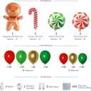6 x Christmas Balloon Arch Kit with Gingerbread Man, Candy Cane, Peppermint Balloons - Red, Green, Gold Garland for Holiday Party Decorations