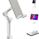 OCYCLONE Phone Stand, Adjustable Height and Angle Foldable Cell Phone Stand Holder for Desk, Taller iPhone Stand Compatible with 4.7"-13" Smartphones iPad Tablet, White