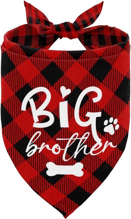 Dog Bandana, Big Brother Dog Bandana, Dogs Muffler Classical White Printing, Doggy Muffler Pet Scarf, Pet Baby Announcement Plaid Scarf Gender Reveal Accessories, for Small Medium Large 03