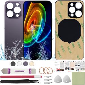 Rear Back Screen Glass Cover Replacement Compatible with iPhone 14 Pro 6.1" + Professional Tools (Deep Purple)