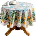 Maison d' Hermine Table Cloth Round Table 100% Cotton 63 Round Inches Tablecloth Reusable Decorative for Dining Kitchen Room Farmhouse Party Home Hotel Restaurant Spring Summer - Agrume
