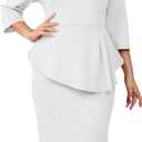 Plus Size Dress for Curvy Women Semi Formal Cocktail Party Midi Dress Bodycon Long Sleeve Bow Ruffle Pencil Dresses (XX-Large Plus, 5427-5 White)