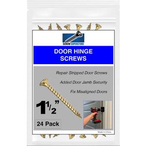 3 x Door Hinge Screws Extra Long #9 x 1-1/2" Polished Brass Finish Wood Screws Door Security Screws for Sagging Door Repair, Heavy Duty Steel, 24 Pack