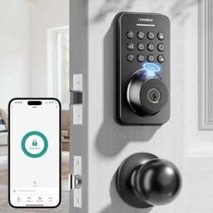 Fingerprint Keypad Deadbolt with Handle Set, Keyless Entry Door Lock, Door Locks for Front Door Lock Set, App Control, Auto Locking, Easy to Install, Matte Black
