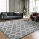 Shag Area Rug 5x7 Feet Extra Soft Rugs for Living Room, High Pile Indoor Carpet for Bedroom, Kids Room, Nursery, Home Decor, Geometric, Light Grey/White